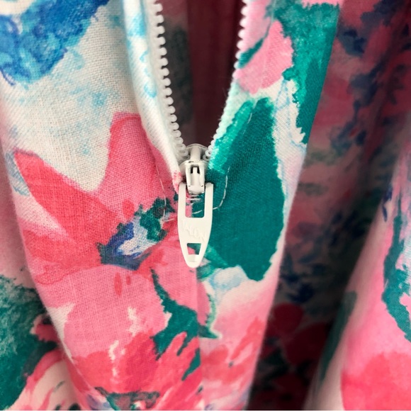 Vintage 80’s Leslie Lucks Bright Floral Print Full Skirt Dress w/ Bows - Picture 12 of 16